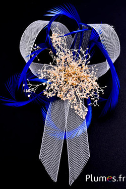 Nœud décoratif avec pistils - 16 x 10 cm - creme-bleu